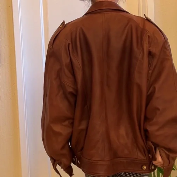 Super soft vintage leather brown men’s bomber jacket Anne Beretta L